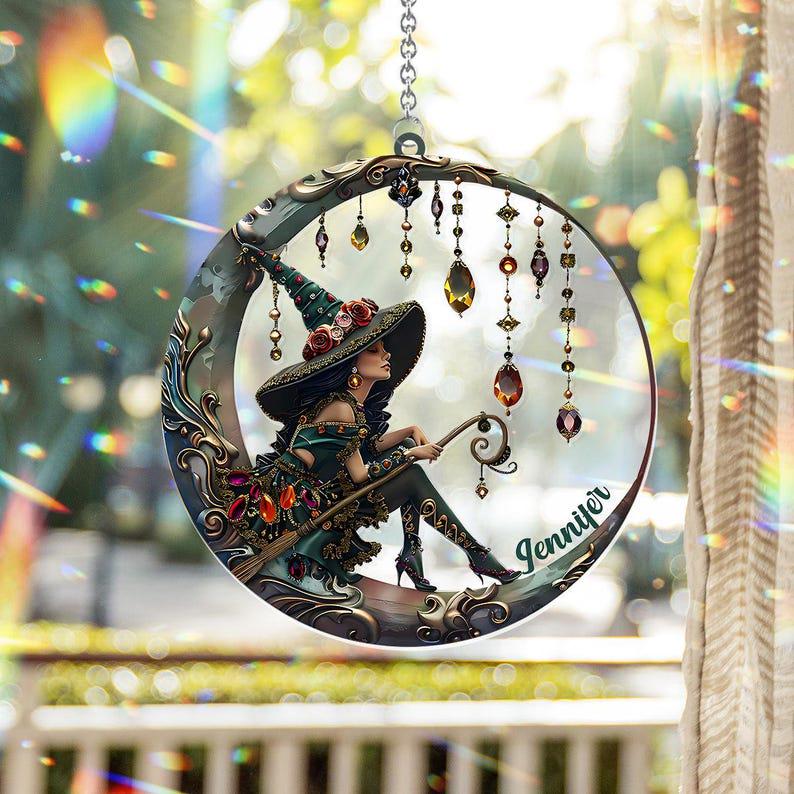 Beautiful Witch Personalized Witch Window Hanging Suncatcher Ornament, Halloween Witch Decor, Witchy Home Art, Fall Decor, Halloween Gifts