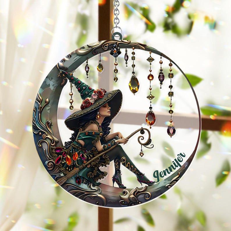 Beautiful Witch Personalized Witch Window Hanging Suncatcher Ornament, Halloween Witch Decor, Witchy Home Art, Fall Decor, Halloween Gifts