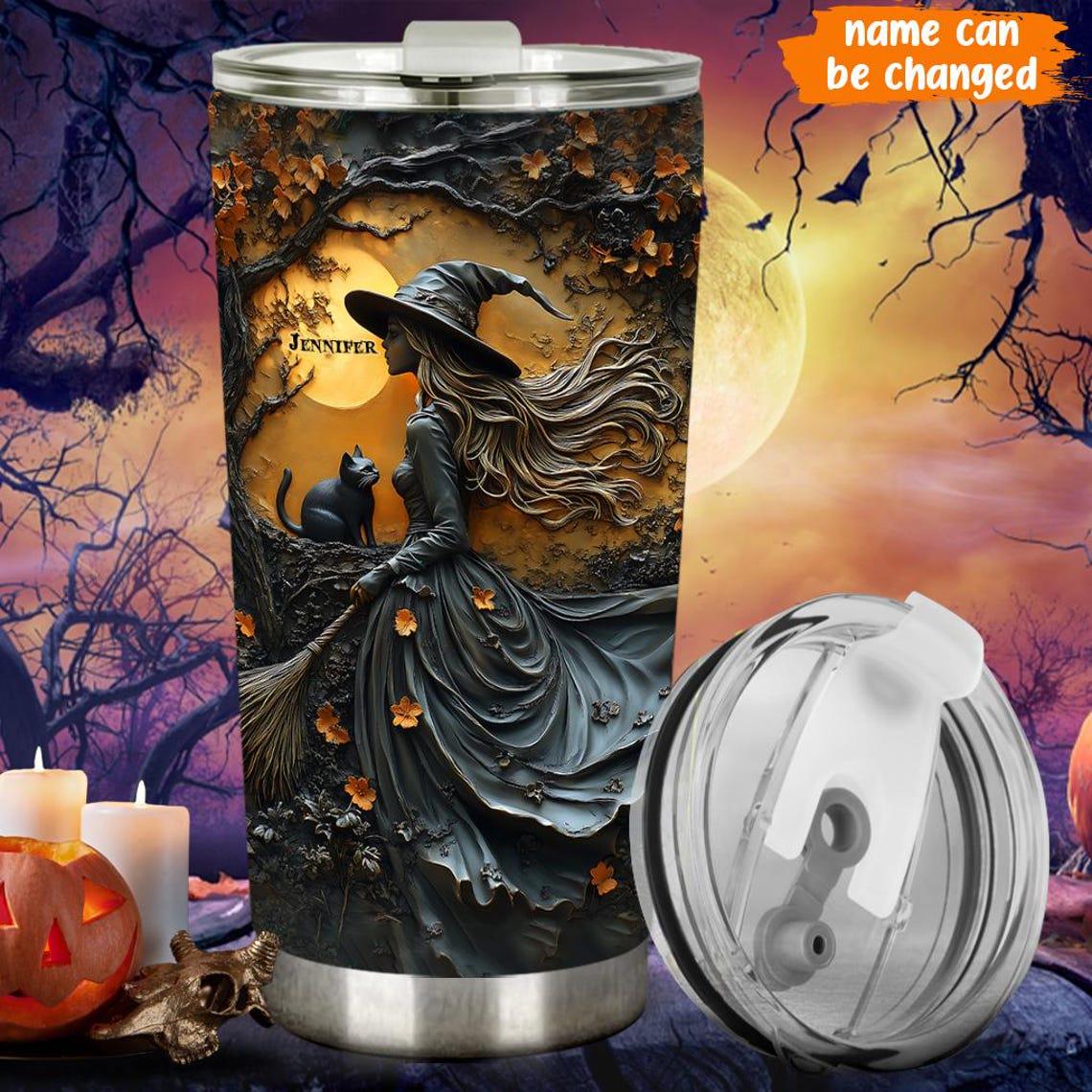 Beautiful Witch Halloween Personalized Witch 20Oz Tumbler, Wiccan Tumbler Oil Paint Effect Witchy Gifts Witchcraft Drinkware Gift for Pagan