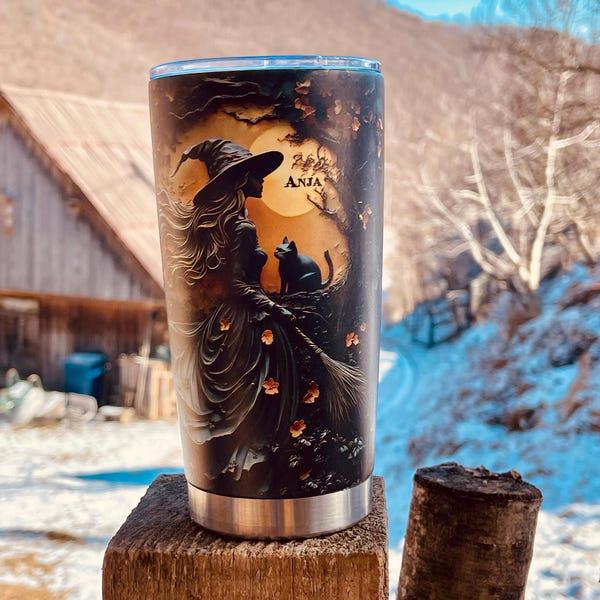 Beautiful Witch Halloween Personalized Witch 20Oz Tumbler, Wiccan Tumbler Oil Paint Effect Witchy Gifts Witchcraft Drinkware Gift for Pagan
