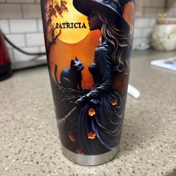 Beautiful Witch Halloween Personalized Witch 20Oz Tumbler, Wiccan Tumbler Oil Paint Effect Witchy Gifts Witchcraft Drinkware Gift for Pagan