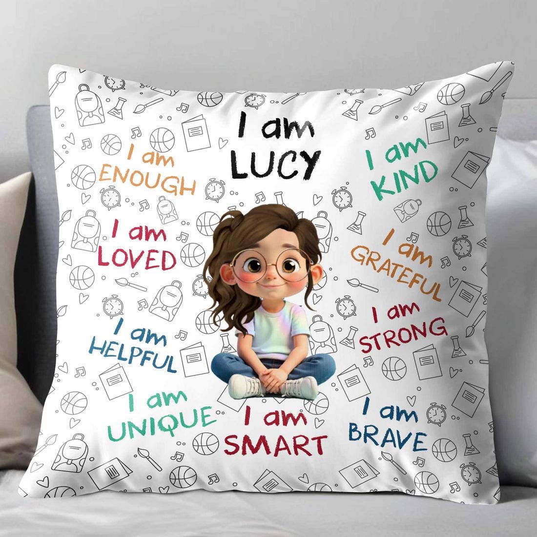 I Am Brave, Kind, Confident - Empowering Pillow for Young Girls, Personalized Custom Pillow, Christmas Gift For Daughters And Young Girls