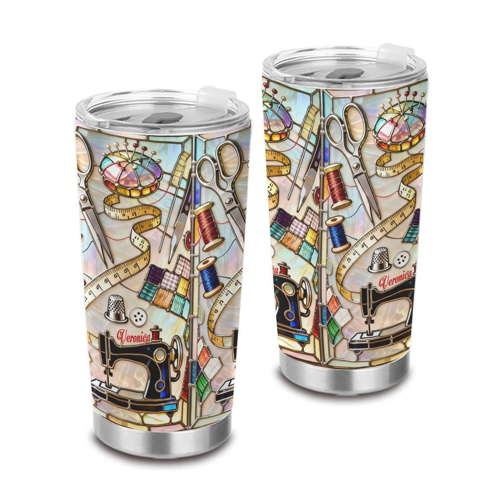 Love Sewing - Personalized Sewing Tumbler, Sewing Tools Drinkware, Sewing Lover Gift, Stainless Steel Cup Gift for Tailor