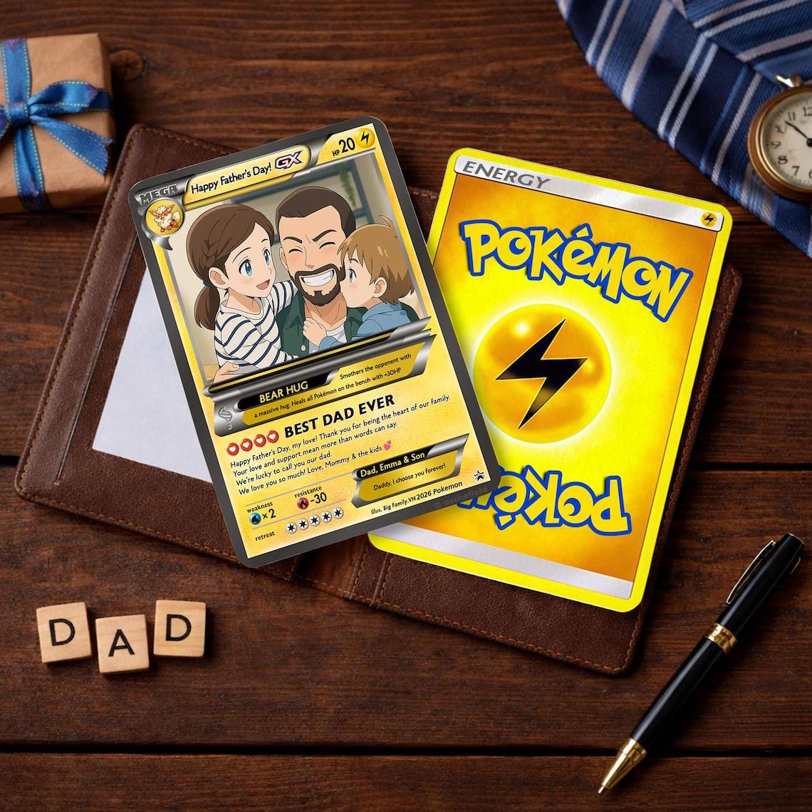 Personalized Father’s Day Card, Custom Dad Gift, Anime Photo Card, Best Dad Ever Gift, Family Keepsake, Unique Gift for Dad
