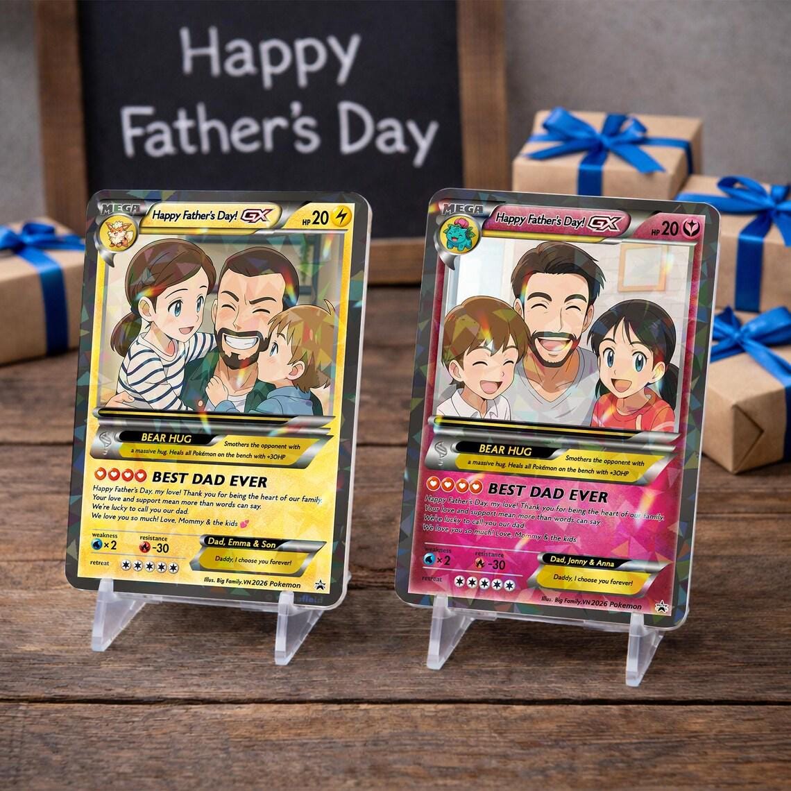 Personalized Father’s Day Card, Custom Dad Gift, Anime Photo Card, Best Dad Ever Gift, Family Keepsake, Unique Gift for Dad