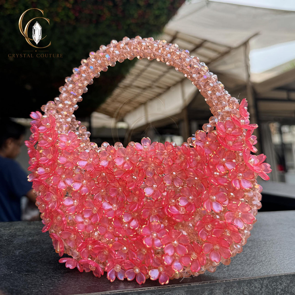 Luxury Pink Crystal Beaded Handbag Floral Glass Bead Evening Purse Wedding Party Bridal Gift