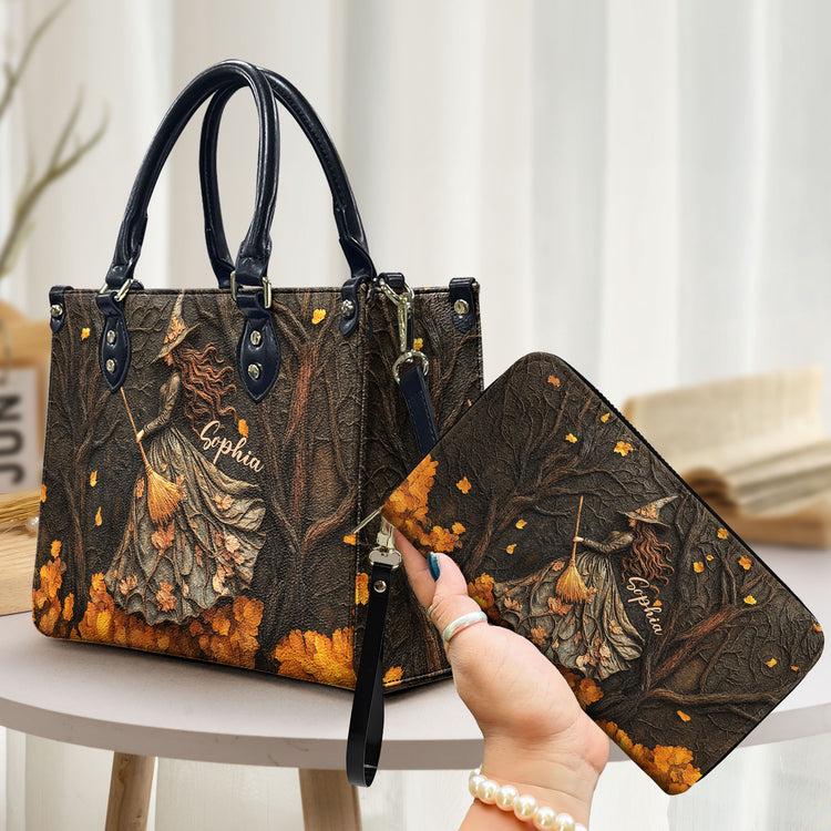 Personalized Witch Bag & Wallet Set, Custom Gothic Witch Purse and Leather Wallet, Witch Halloween Gift for Women, Spooky Fall Accessories