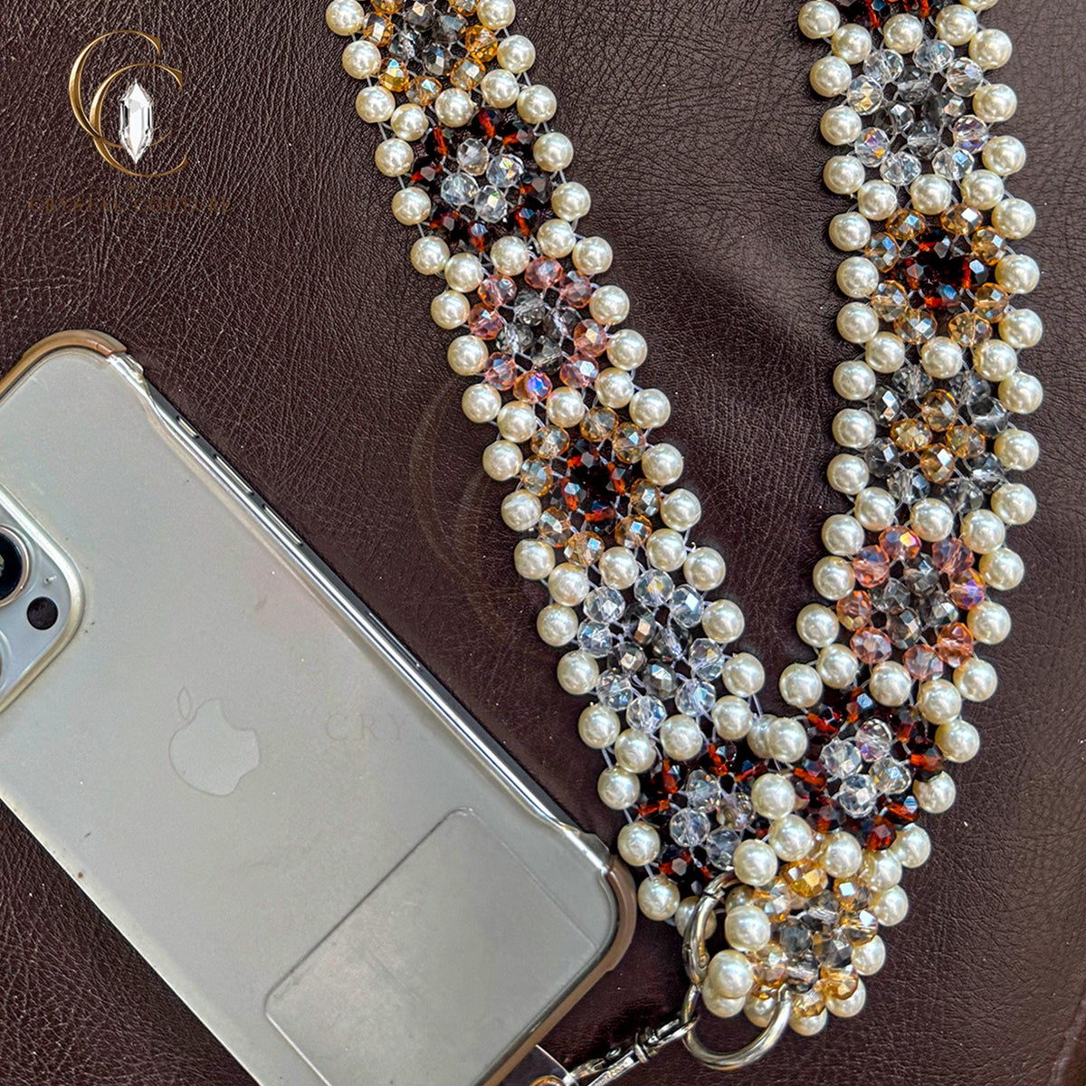 Glass Crystal Phone Strap Faux Pearl Beaded Chain Crossbody Shoulder Lanyard 125cm Accessory Gift