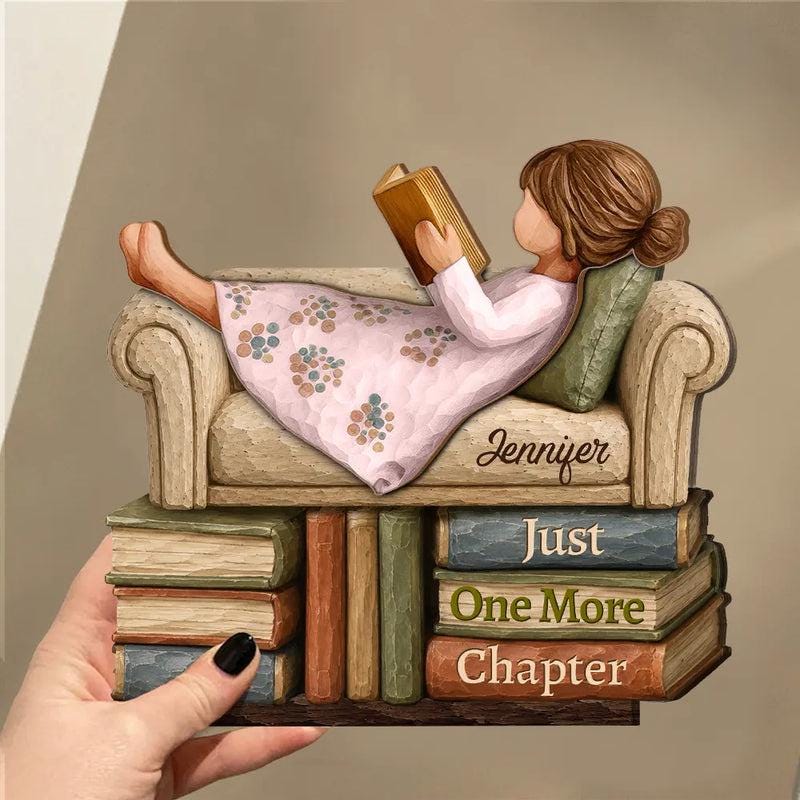 A Girl Boy Who Loves Books Wood Carving Style - Personalized Custom Shaped Wooden Plaque - Christmas Gift For Book Lover, Bookworm