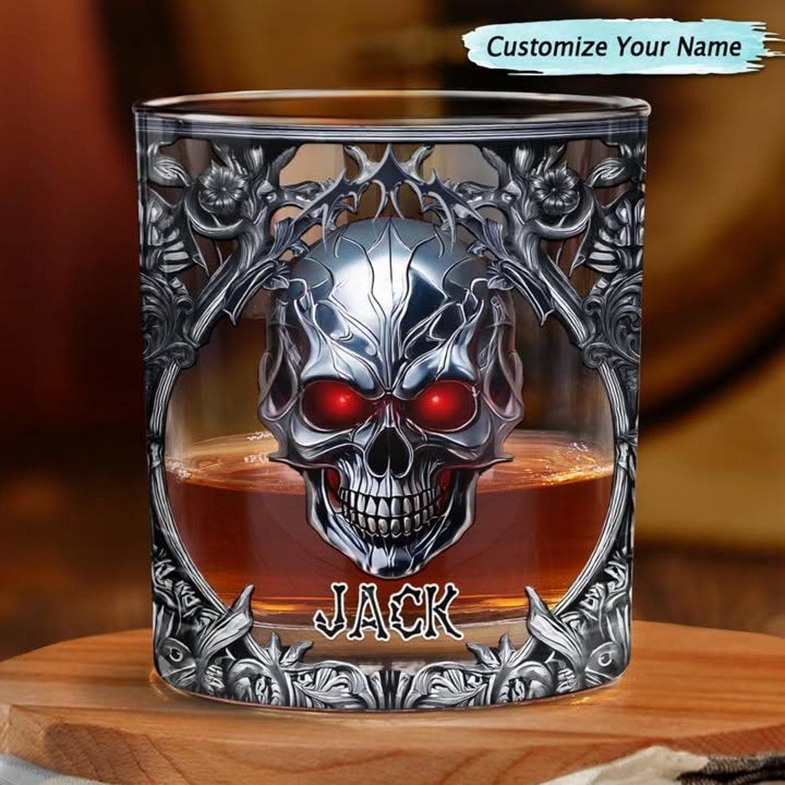 Skeleton Gothic Favorite Spirit Is Whiskey - Personalized Whiskey Glass, Bar Gift, Best Man Gift, Dad Gifts, Christmas Gift for Him