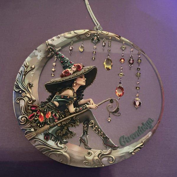 Beautiful Witch Personalized Witch Window Hanging Suncatcher Ornament, Halloween Witch Decor, Witchy Home Art, Fall Decor, Halloween Gifts