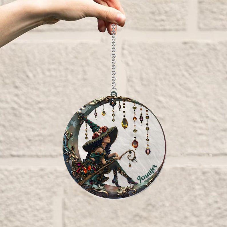 Beautiful Witch Personalized Witch Window Hanging Suncatcher Ornament, Halloween Witch Decor, Witchy Home Art, Fall Decor, Halloween Gifts