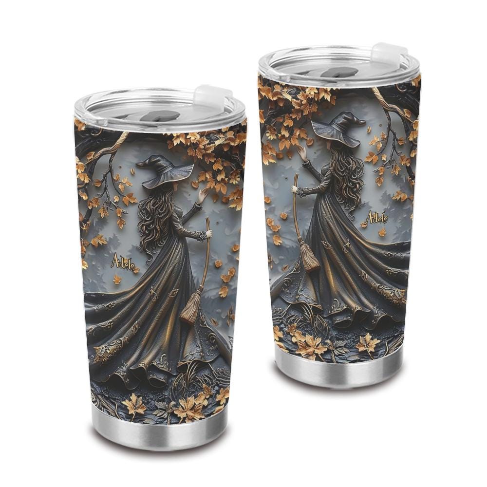Witch Halloween Tumbler, Personalized Oil Paint Effect Drinkware, Stainless Steel 20oz
