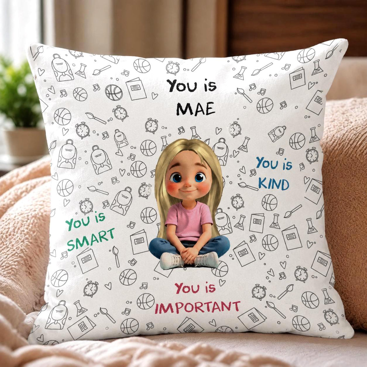 You Is Kind Smart Important Pillow, Personalized Affirmation Pillow for Girls, Empowering Daughter Gift