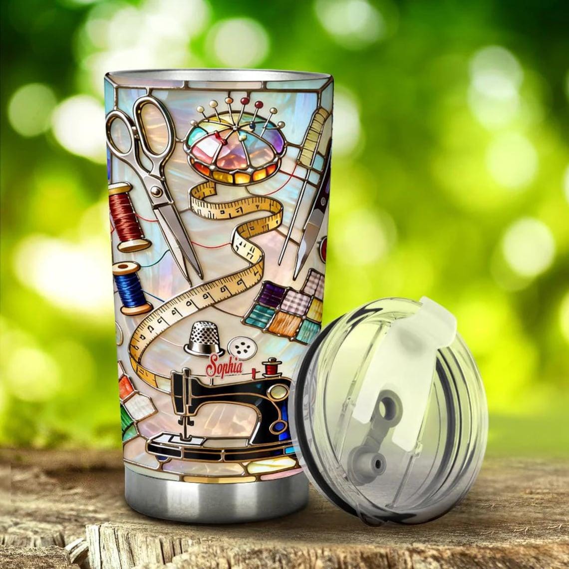 Love Sewing - Personalized Sewing Tumbler, Sewing Tools Drinkware, Sewing Lover Gift, Stainless Steel Cup Gift for Tailor