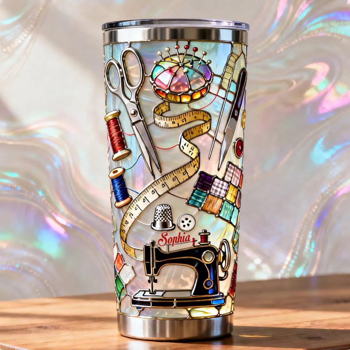 Love Sewing - Personalized Sewing Tumbler, Sewing Tools Drinkware, Sewing Lover Gift, Stainless Steel Cup Gift for Tailor