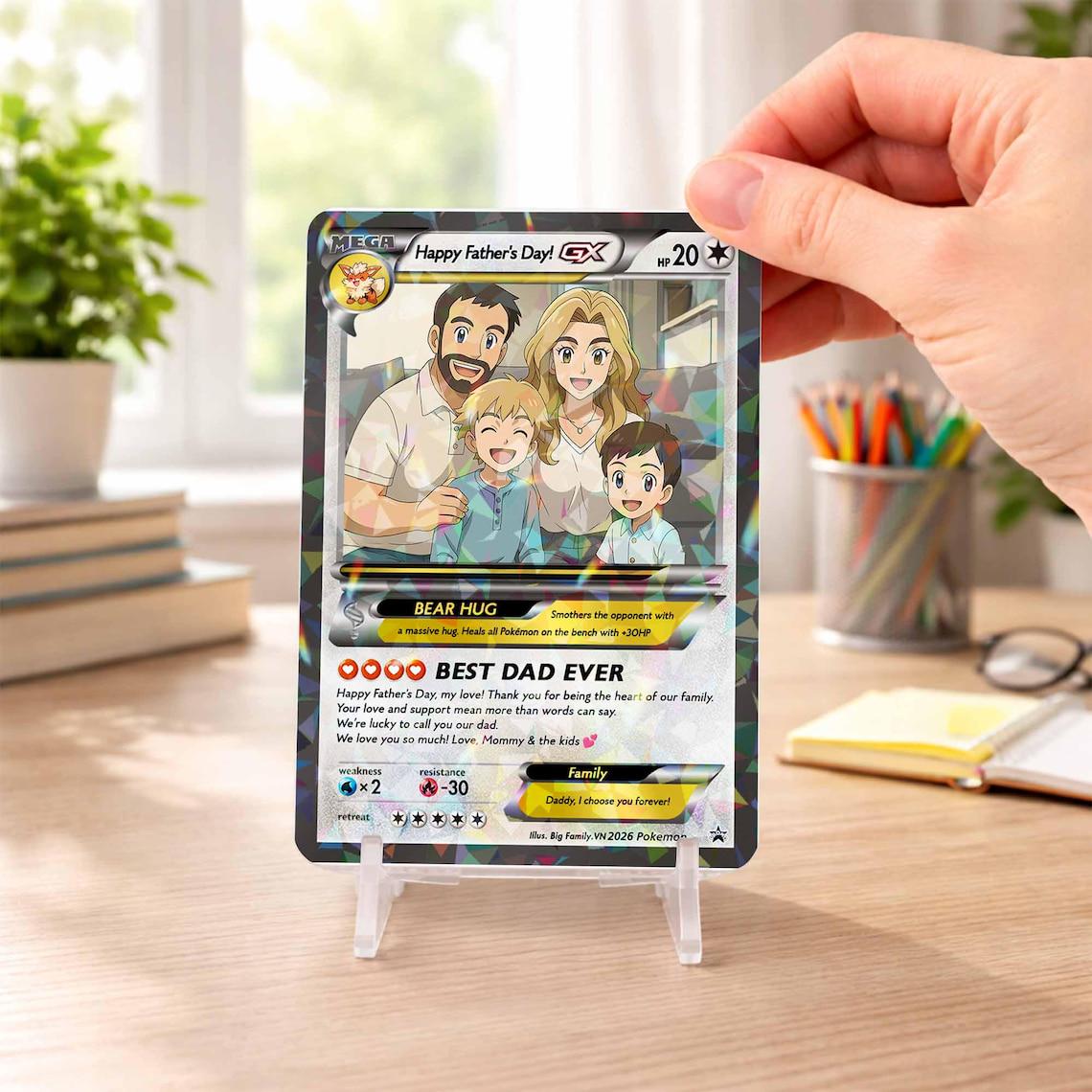 Personalized Father’s Day Card, Custom Dad Gift, Anime Photo Card, Best Dad Ever Gift, Family Keepsake, Unique Gift for Dad
