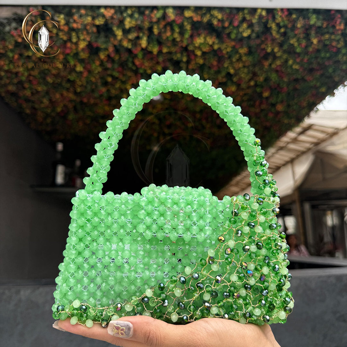 Mint Green Glass Crystal Beaded Handbag Luxury Evening Purse Elegant Wedding Party Statement Accessory