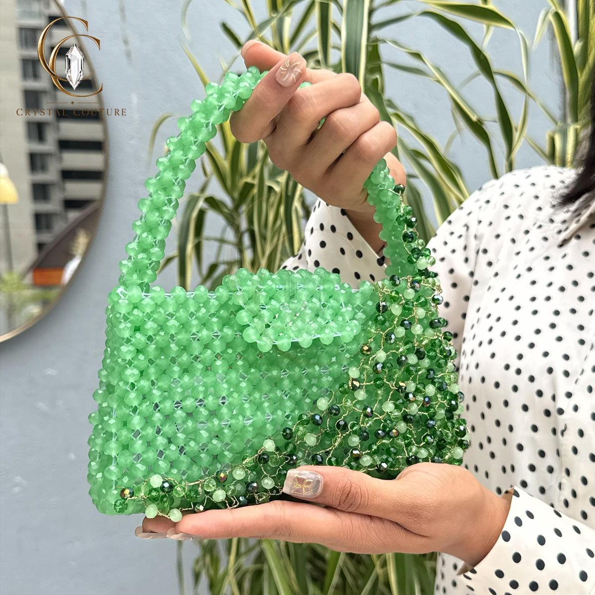 Mint Green Glass Crystal Beaded Handbag Luxury Evening Purse Elegant Wedding Party Statement Accessory