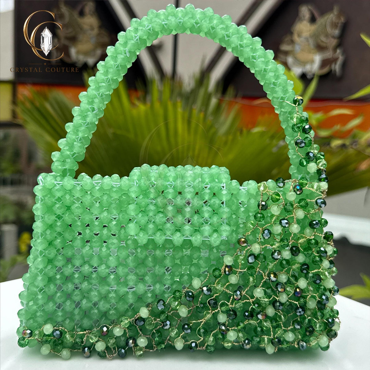 Mint Green Glass Crystal Beaded Handbag Luxury Evening Purse Elegant Wedding Party Statement Accessory