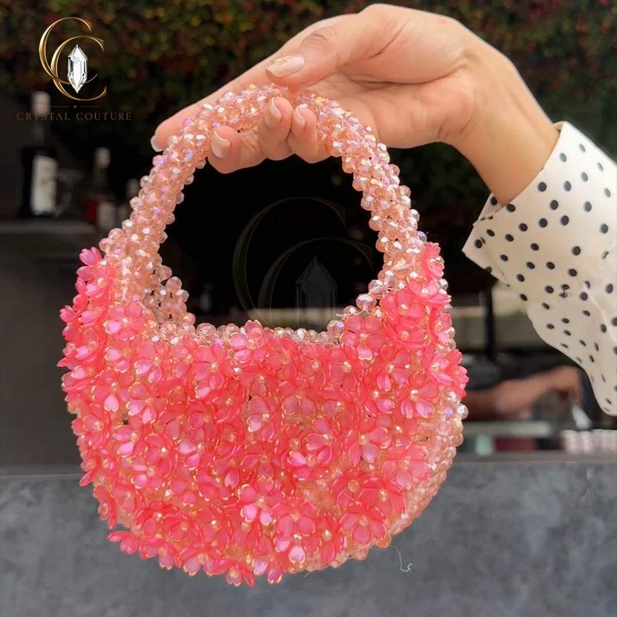 Luxury Pink Crystal Beaded Handbag Floral Glass Bead Evening Purse Wedding Party Bridal Gift