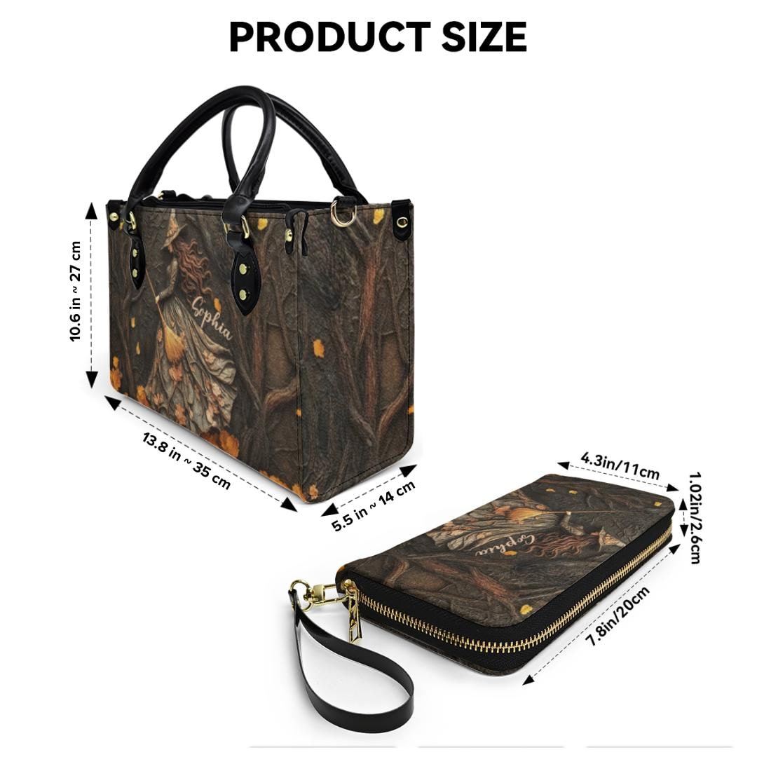 Personalized Witch Bag & Wallet Set, Custom Gothic Witch Purse and Leather Wallet, Witch Halloween Gift for Women, Spooky Fall Accessories