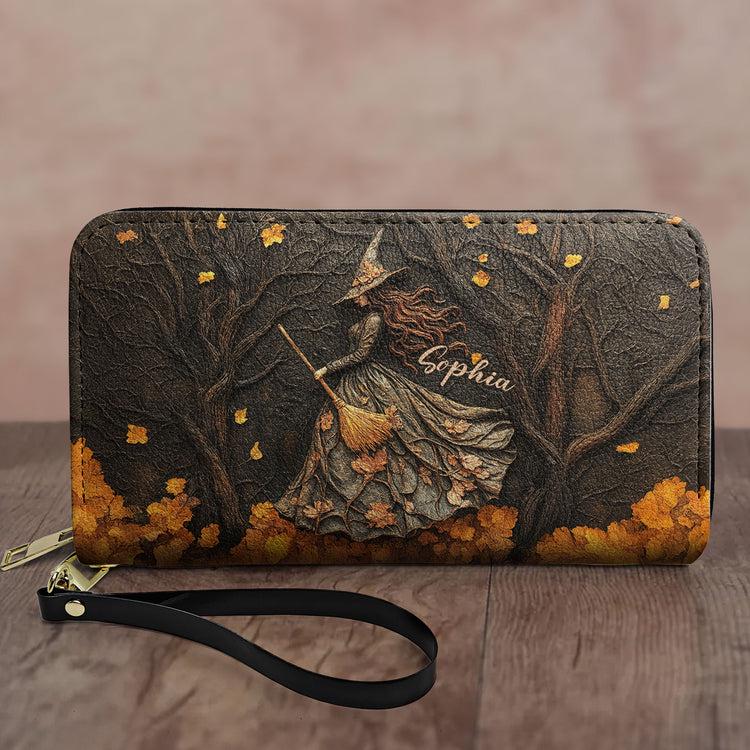 Personalized Witch Leather Handbag, Custom Witch Purse for Women, Gothic Halloween Shoulder Bag, Spooky Moon Witch Gift, Fall Bag