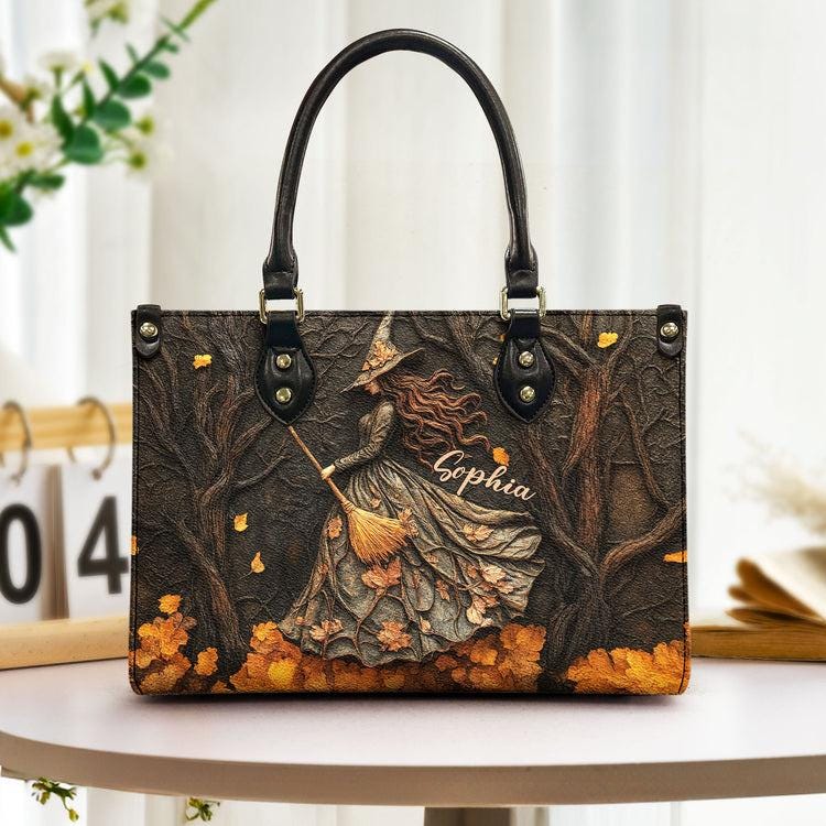 Personalized Witch Bag & Wallet Set, Custom Gothic Witch Purse and Leather Wallet, Witch Halloween Gift for Women, Spooky Fall Accessories