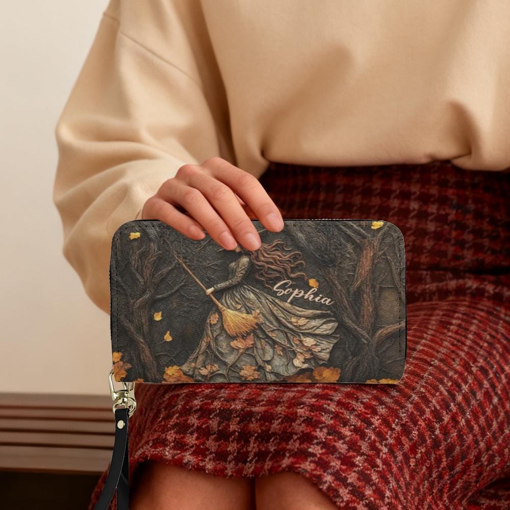 Personalized Witch Leather Handbag, Custom Witch Purse for Women, Gothic Halloween Shoulder Bag, Spooky Moon Witch Gift, Fall Bag