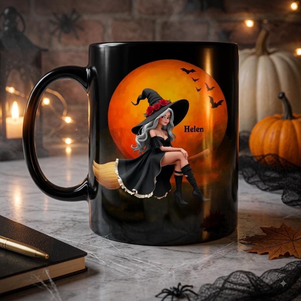 Brewing Up A Wicked Spell Mug, Personalized Witch Coffee Mug, Spooky Halloween Mug, Witchy Gift for Women, Custom Fall Drinkware