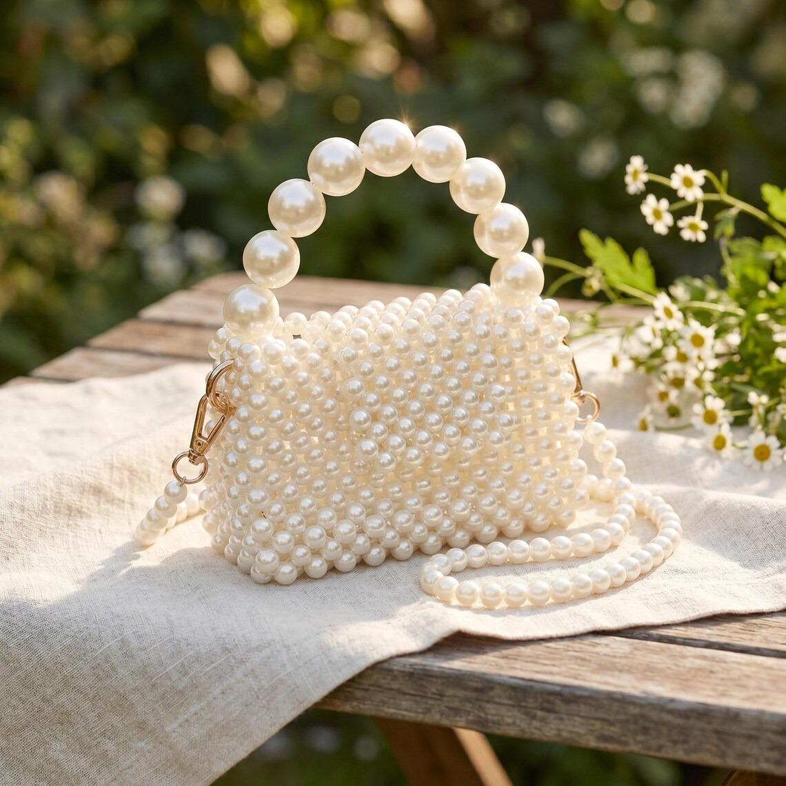Pearl Beaded Handbag Wedding Clutch Purse Bridal Evening Shoulder Bag Luxury Gift Elegant Accessory