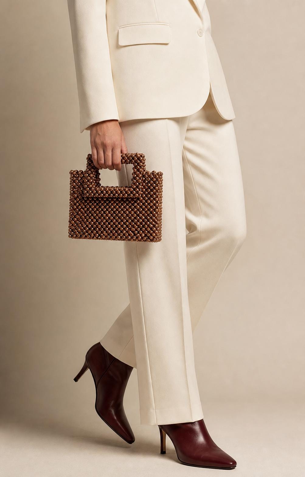 Brown Crystal Beaded Evening Handbag: Structured Statement Purse for Weddings & Parties