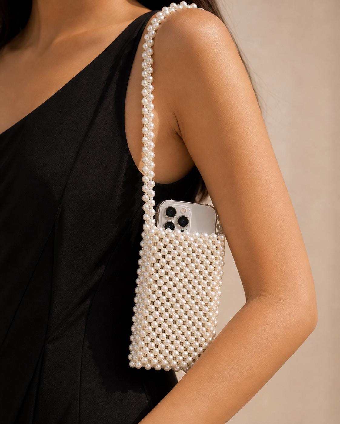Pearl Beaded Phone Holder Crossbody Bag: Elegant Bridal Evening Pouch