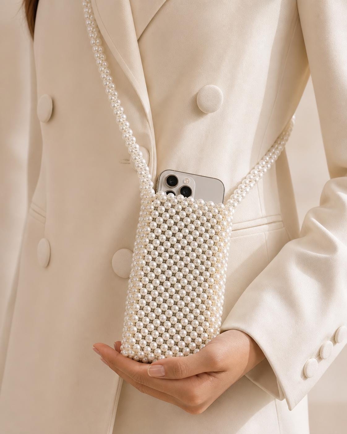 Pearl Beaded Phone Holder Crossbody Bag: Elegant Bridal Evening Pouch