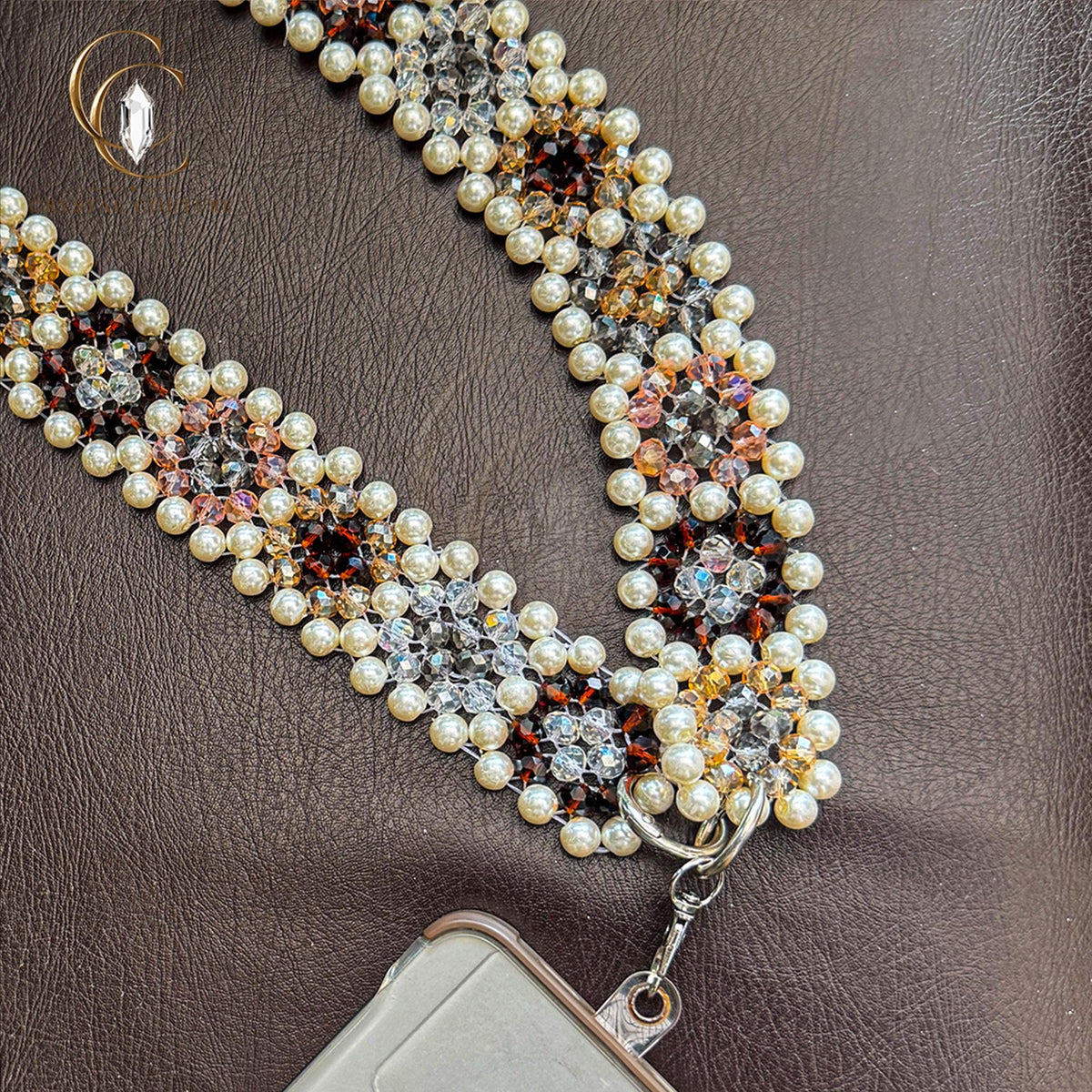 Glass Crystal Phone Strap Faux Pearl Beaded Chain Crossbody Shoulder Lanyard 125cm Accessory Gift