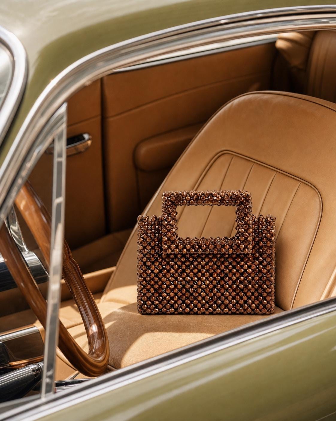 Brown Crystal Beaded Evening Handbag: Structured Statement Purse for Weddings & Parties