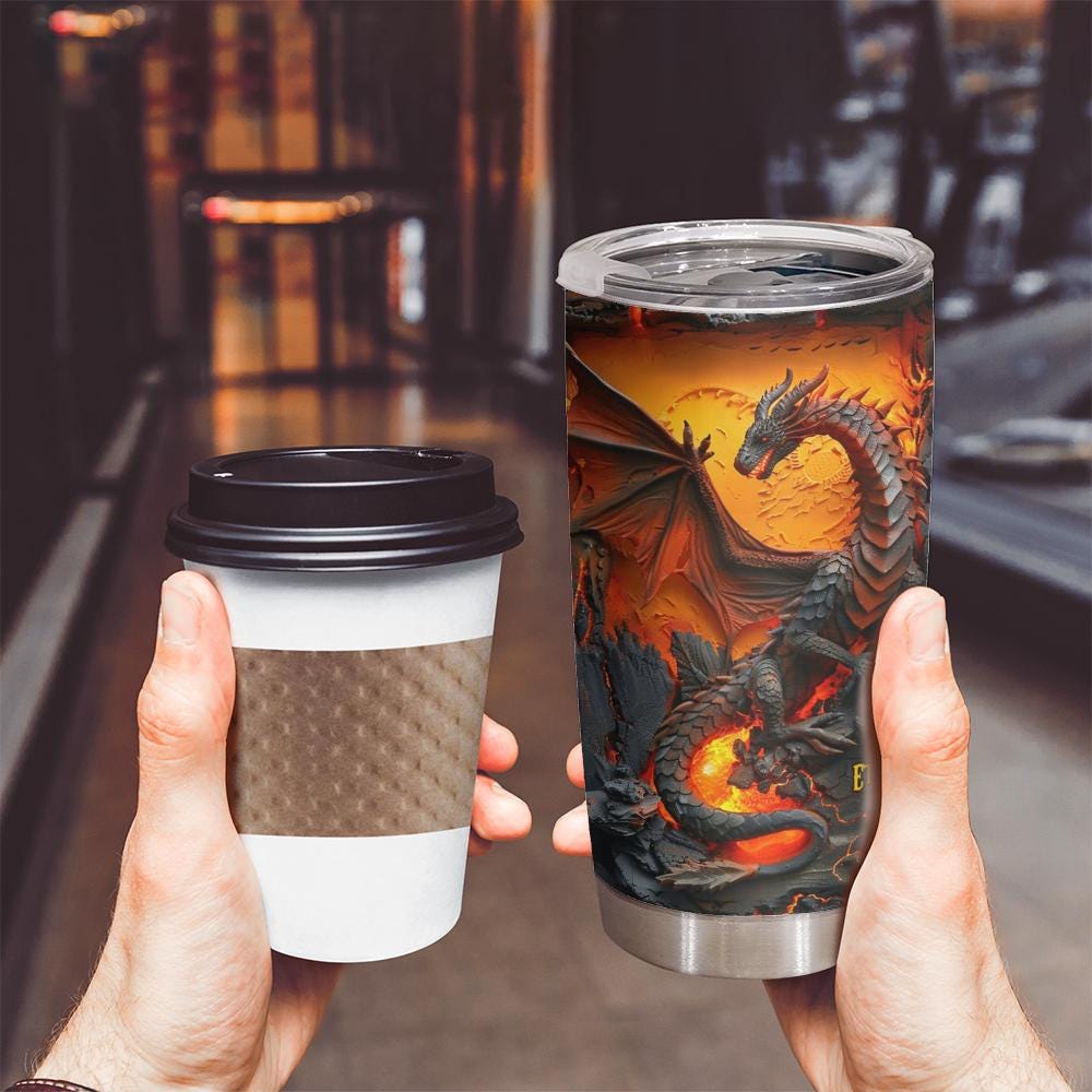 Personalized Dragon Tumbler, Fantasy RPG Coffee Cup, Dungeon Adventure Gift, Dragon Lover Drinkware, Nerd Gamer Gift