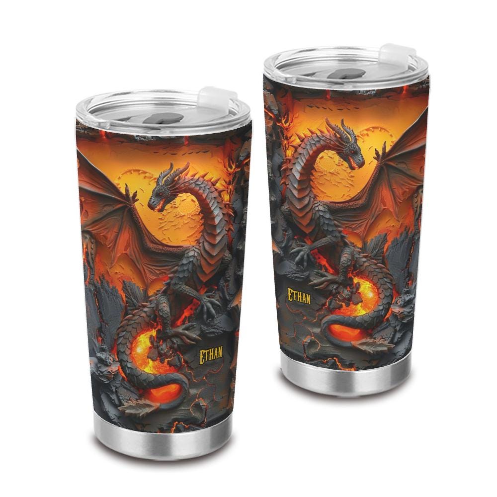 Personalized Dragon Tumbler, Fantasy RPG Coffee Cup, Dungeon Adventure Gift, Dragon Lover Drinkware, Nerd Gamer Gift