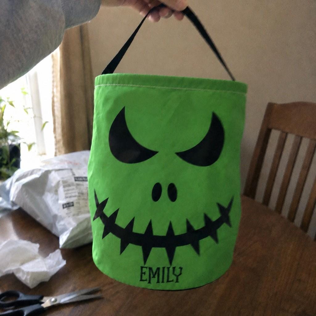 Personalized Trick or Treat Bag, Halloween Ghost Candy Bucket, Custom Name Halloween Basket, Pumpkin Face Treat Bag, Kids Halloween Gift