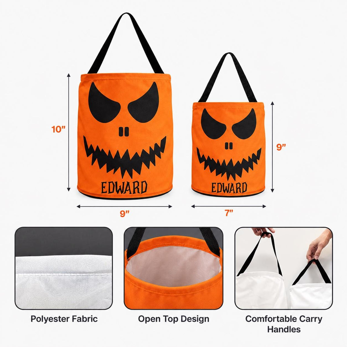 Personalized Trick or Treat Bag, Halloween Ghost Candy Bucket, Custom Name Halloween Basket, Pumpkin Face Treat Bag, Kids Halloween Gift