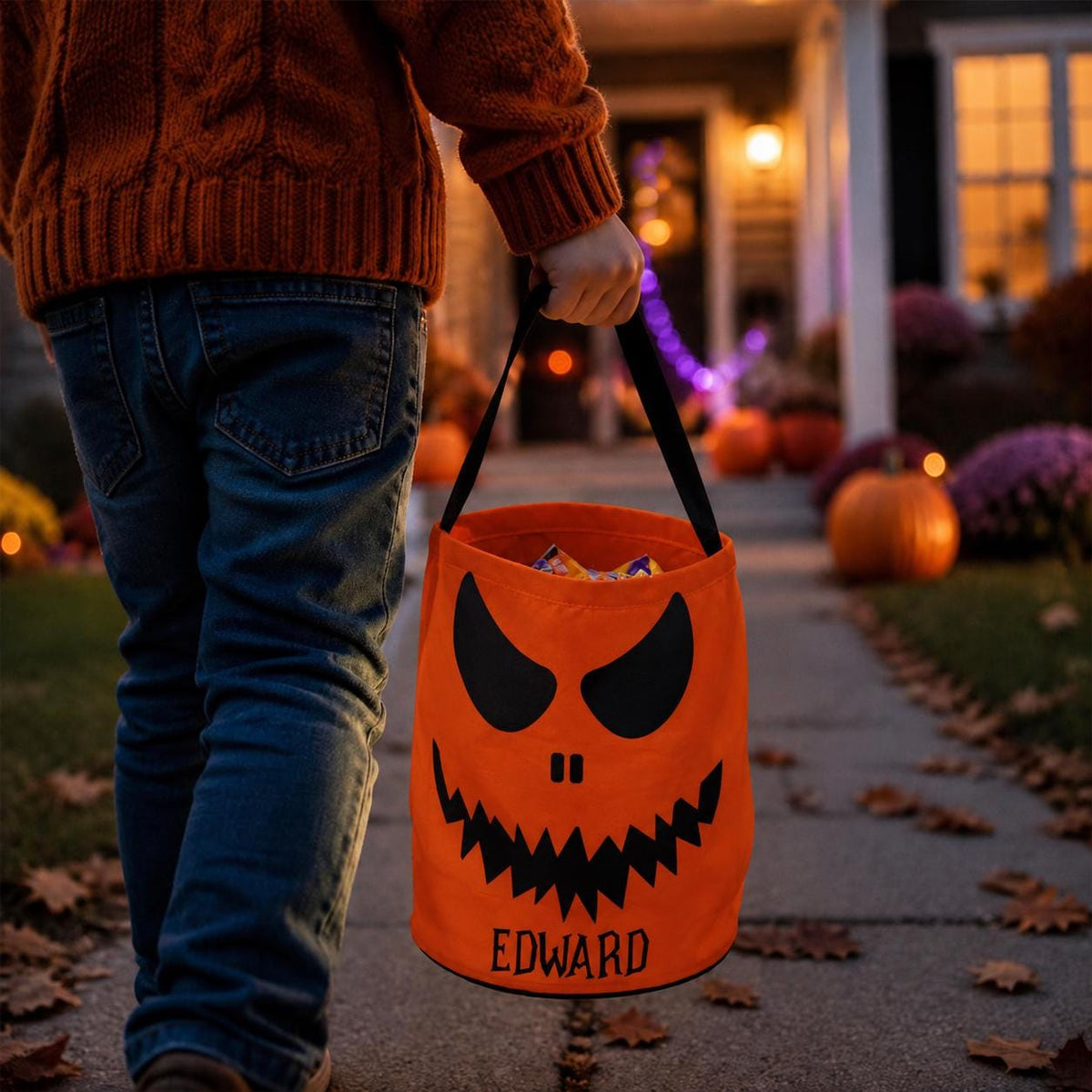 Personalized Trick or Treat Bag, Halloween Ghost Candy Bucket, Custom Name Halloween Basket, Pumpkin Face Treat Bag, Kids Halloween Gift