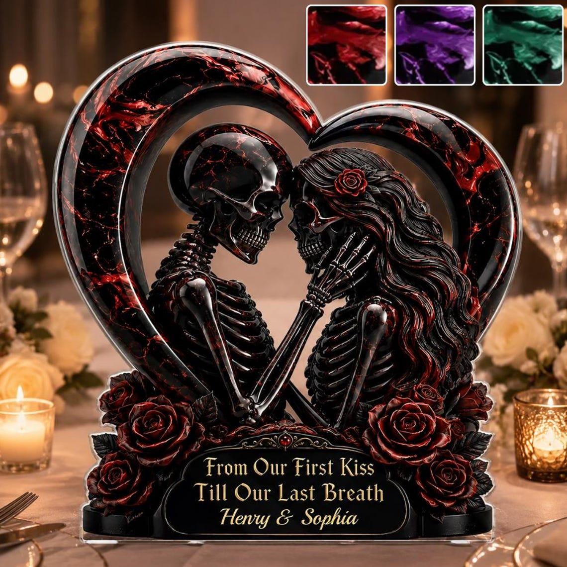 Personalized Gothic Skeleton Acrylic Plaque, Halloween Couple Decor, Dark Love Anniversary Gift, Wedding Gift for Couples