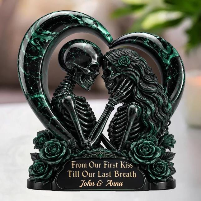 Personalized Gothic Skeleton Acrylic Plaque, Halloween Couple Decor, Dark Love Anniversary Gift, Wedding Gift for Couples