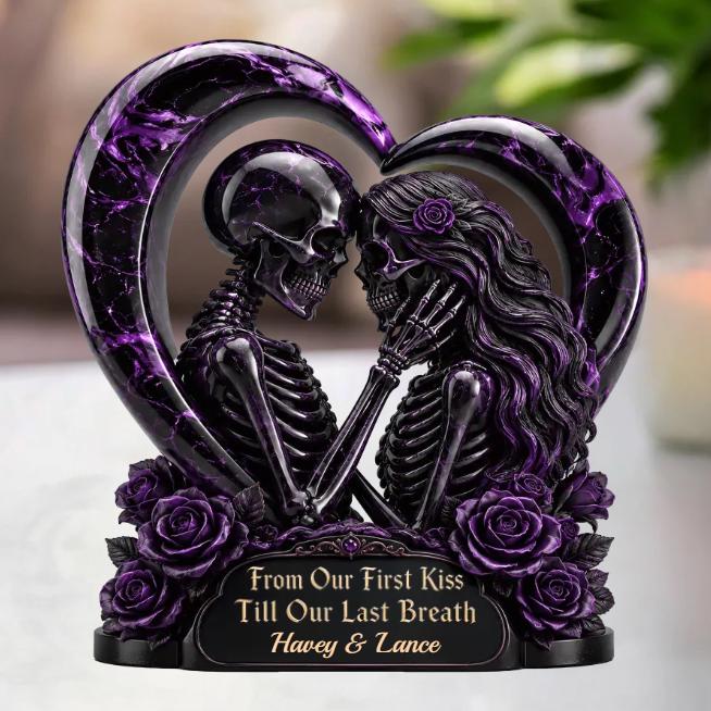 Personalized Gothic Skeleton Acrylic Plaque, Halloween Couple Decor, Dark Love Anniversary Gift, Wedding Gift for Couples