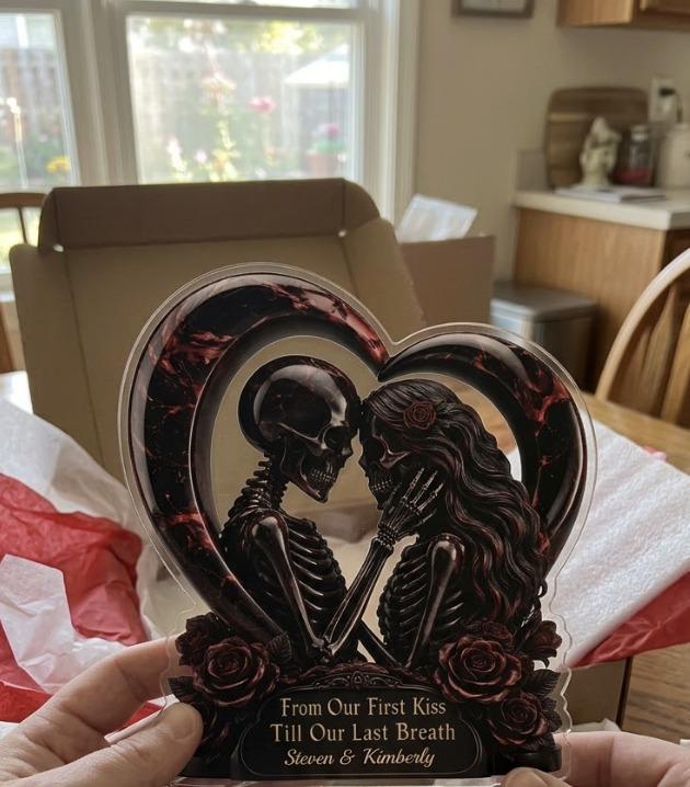 Personalized Gothic Skeleton Acrylic Plaque, Halloween Couple Decor, Dark Love Anniversary Gift, Wedding Gift for Couples