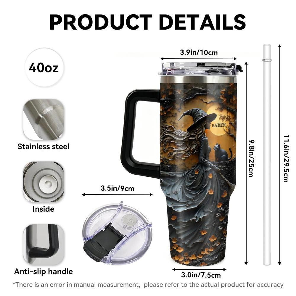Beautiful Witch Halloween Personalized Witch 40Oz Tumbler, Wiccan Tumbler Oil Paint Effect Witchy Gifts Witchcraft Drinkware Gift for Pagan