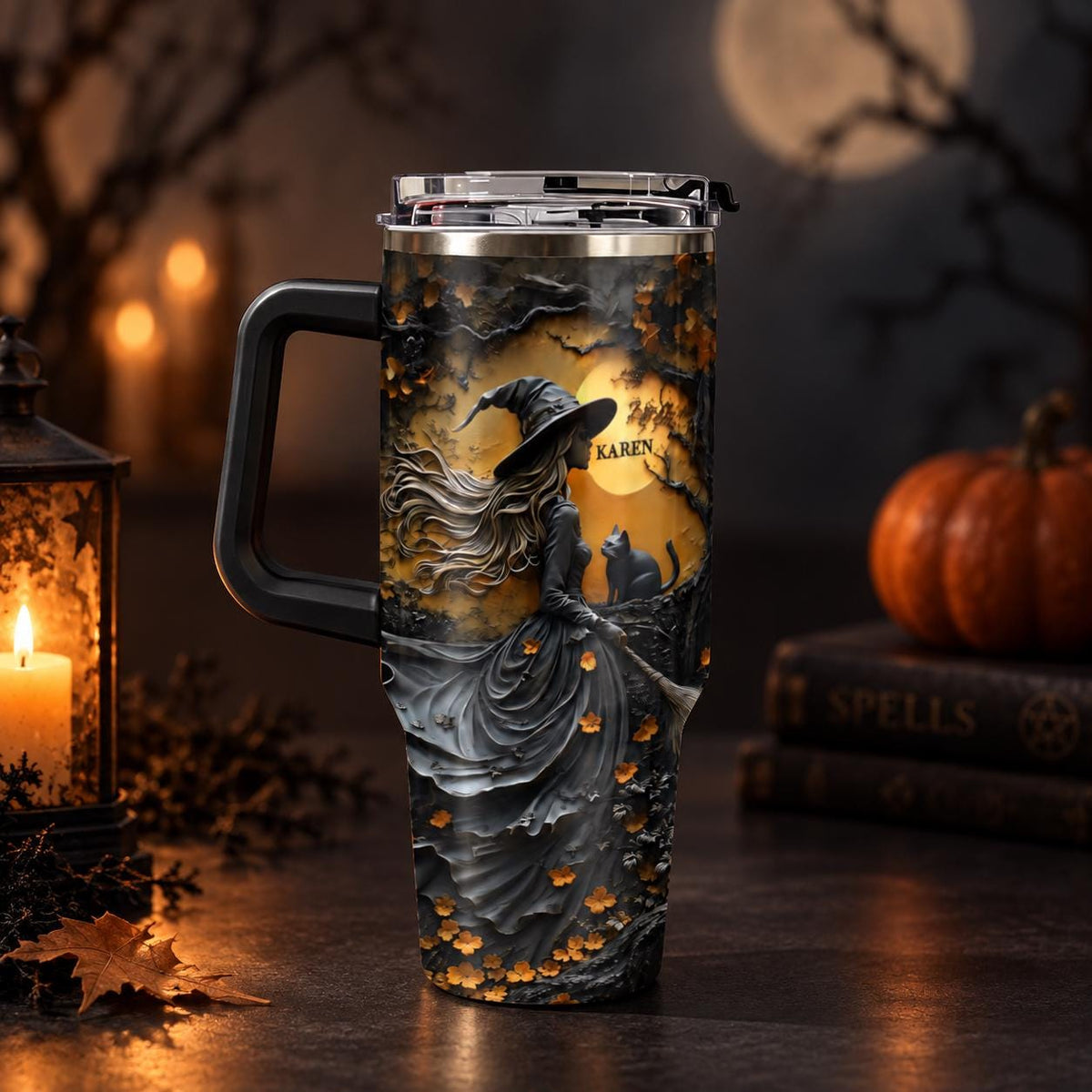 Beautiful Witch Halloween Personalized Witch 40Oz Tumbler, Wiccan Tumbler Oil Paint Effect Witchy Gifts Witchcraft Drinkware Gift for Pagan