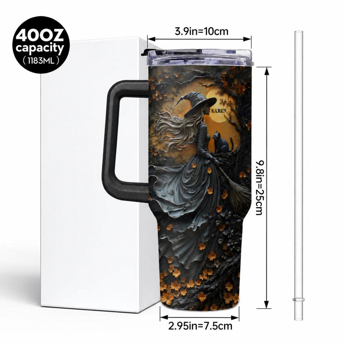 Beautiful Witch Halloween Personalized Witch 40Oz Tumbler, Wiccan Tumbler Oil Paint Effect Witchy Gifts Witchcraft Drinkware Gift for Pagan
