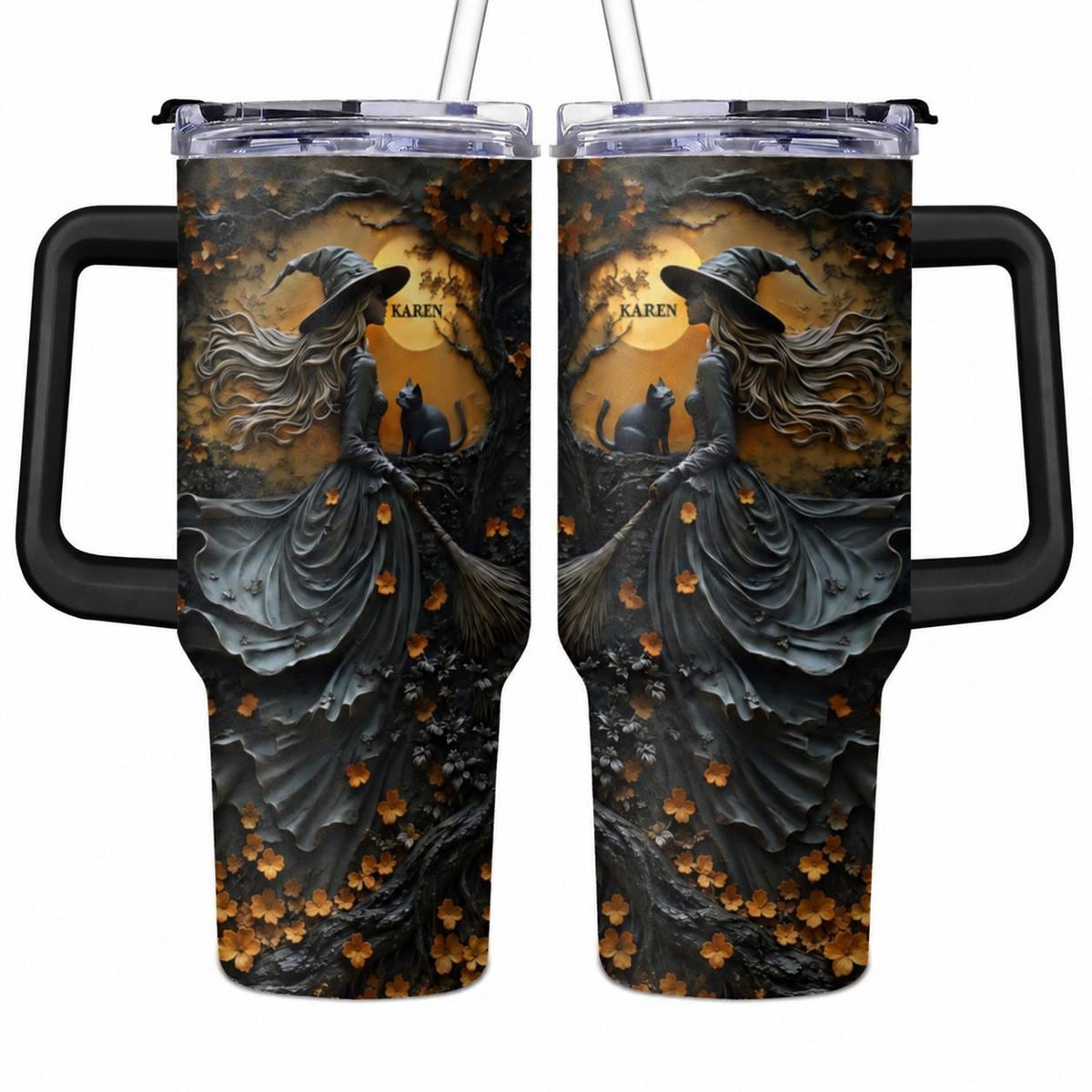 Beautiful Witch Halloween Personalized Witch 40Oz Tumbler, Wiccan Tumbler Oil Paint Effect Witchy Gifts Witchcraft Drinkware Gift for Pagan