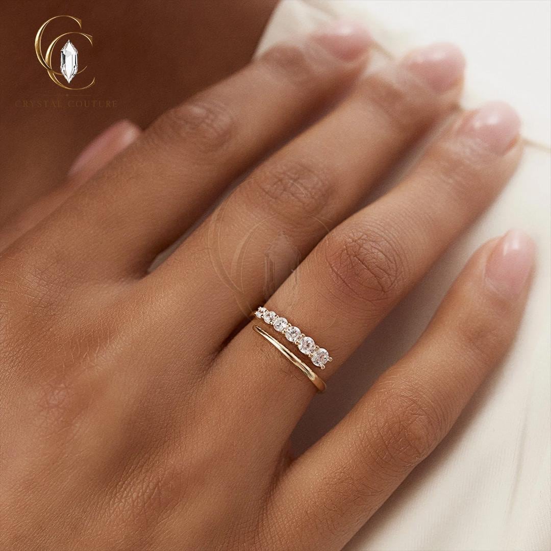 Open Bypass Ring: Lab Grown Diamond or Moissanite, Solid Gold, Sterling Silver